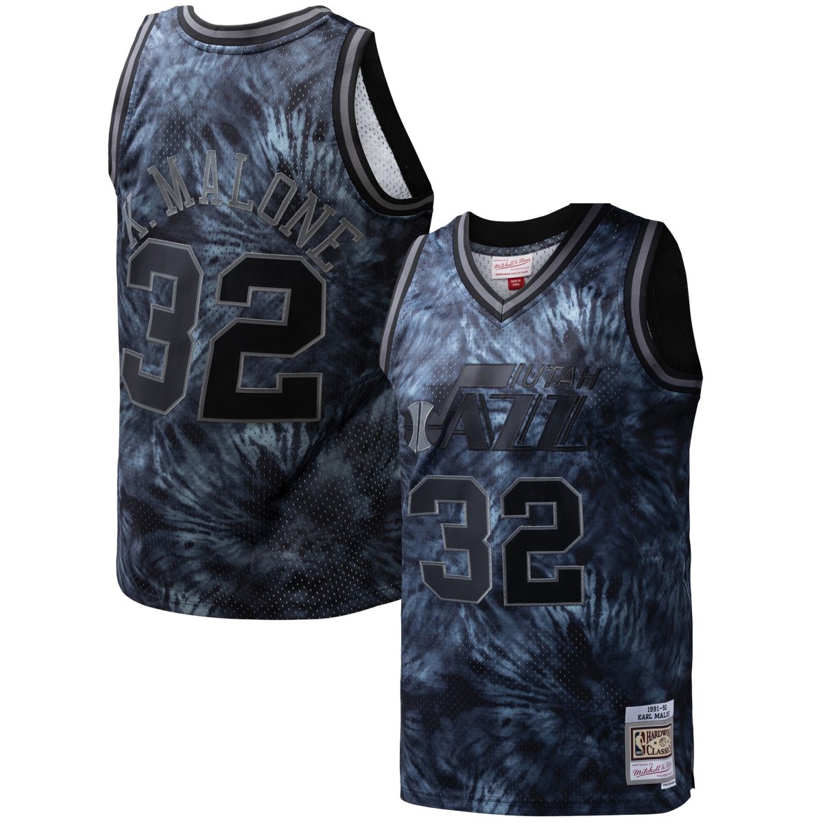 Official Utah Jazz mens utah jazz karl malone mitchell  ness black hardwood classics 199192 tie-dye swingman jersey Collection | City Edition Jerseys & Hats