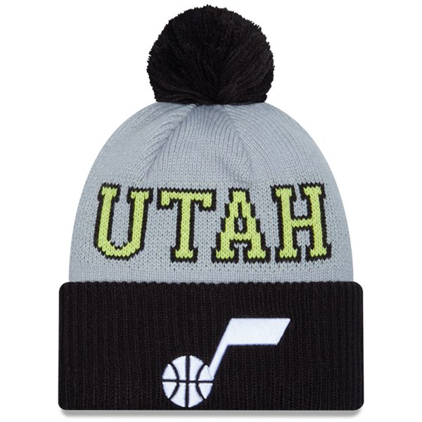 Official Utah Jazz mens utah jazz new era blackgray tip-off two-tone cuffed knit hat with pom Collection | City Edition Jerseys & Hats